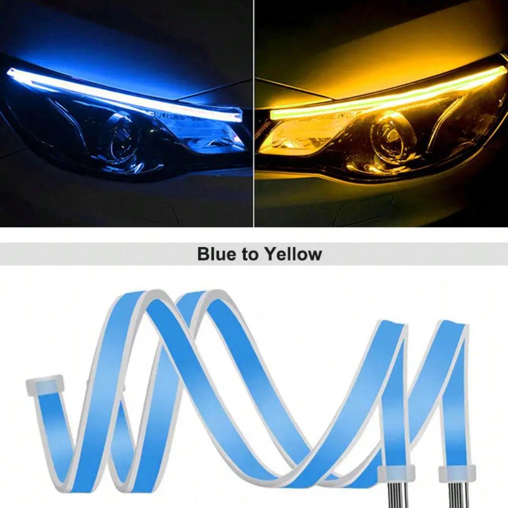 2pcs LED DRL Car Daytime Running Lights - Flexible Waterproof 12V Strips (White DRL, Yellow Turn/Brake Signals)