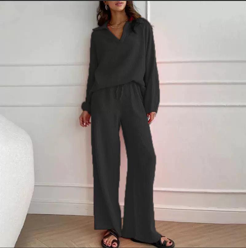 

Versatile Linen-Style Cardigan & Wide-Leg Pants Set S темно-сірий