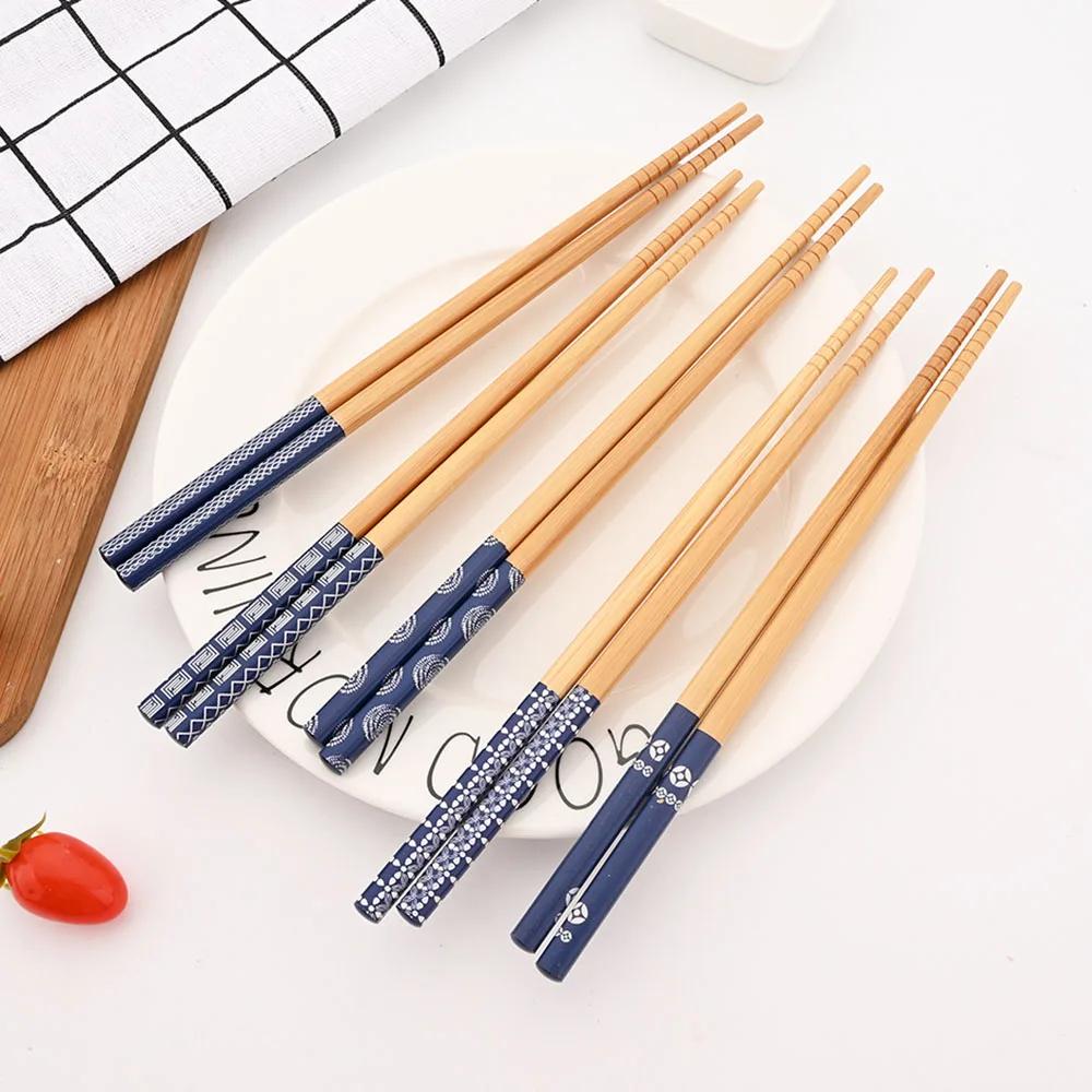 5 Pairs Natural Bamboo Chopsticks Reusable Traditional Handmade Chinese Classic Wooden Chopsticks Sushi Kitchen Tool Hot Pot