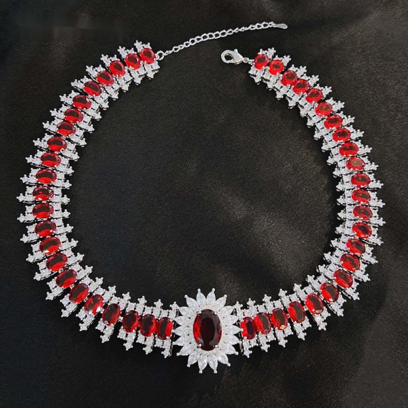 BELLA BOX High Luxury Heavy Industry Design Full Drill Chinese Red Ruby Necklace Suitable For Women's Wedding Party High-end Jewelry