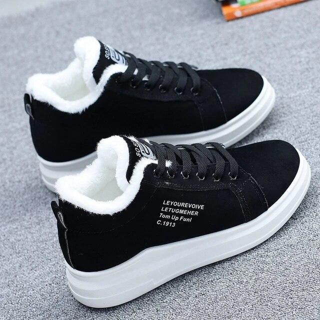 Winter Velvet Flat Sneakers for Women Fashionable and Comfortable Snow Shoes Thickened and Warm Student Casual Cotton Shoes
