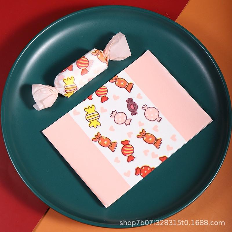 100Pcs/pack Cartoon Printed Handmade DIY Nougat Candy Packaging Oil Papers Milk Taffy Wrapper New Year Holiday Party Decoration