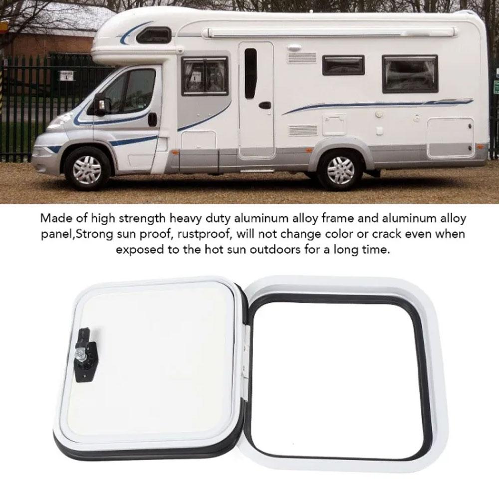 RV Compartment Hatch Cover Long Life Travel Trailer Access Door 14 X 14 Inch Horizontal or Vertical Installation for Campervan