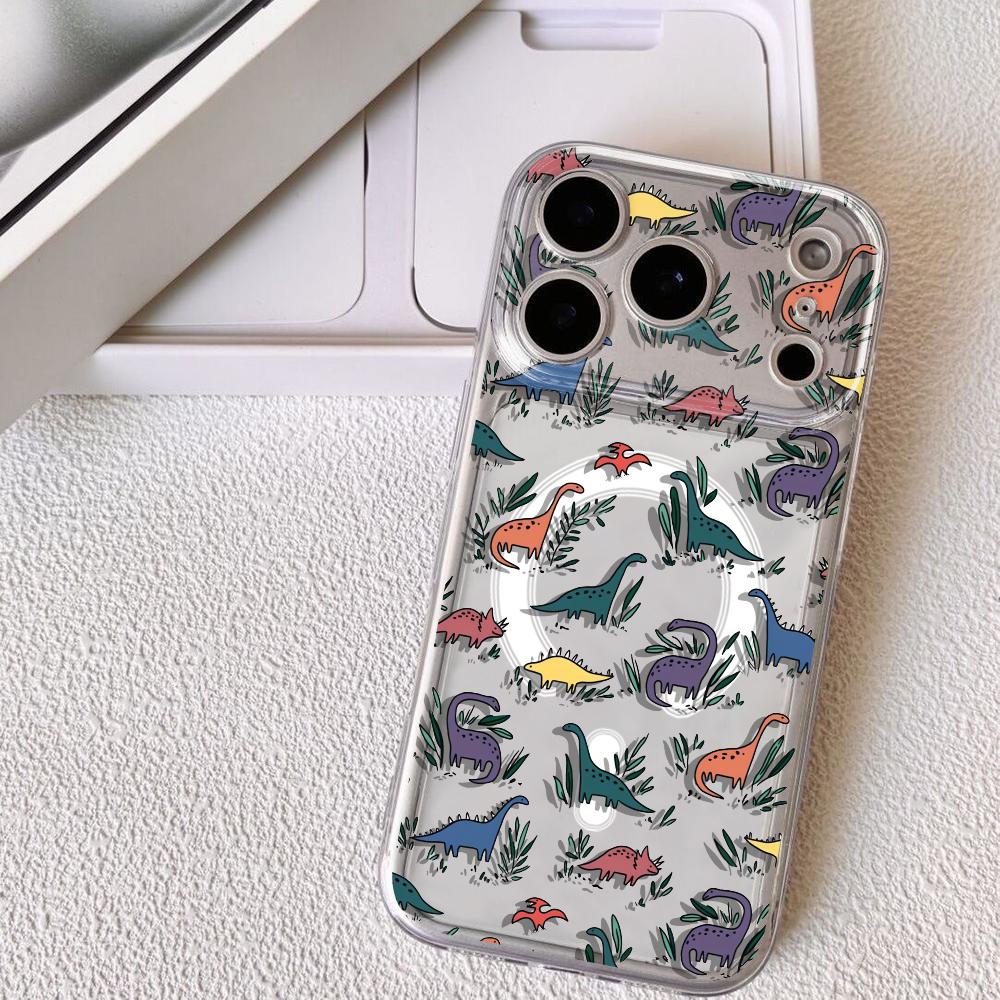 

Cartoon Cute Dinosaurs Phone Case For iPhone 17 16 15 14 13 12 Pro Max Plus With Magnetic Crystal Clear Case Wireless Charge iPhone 12 Pro