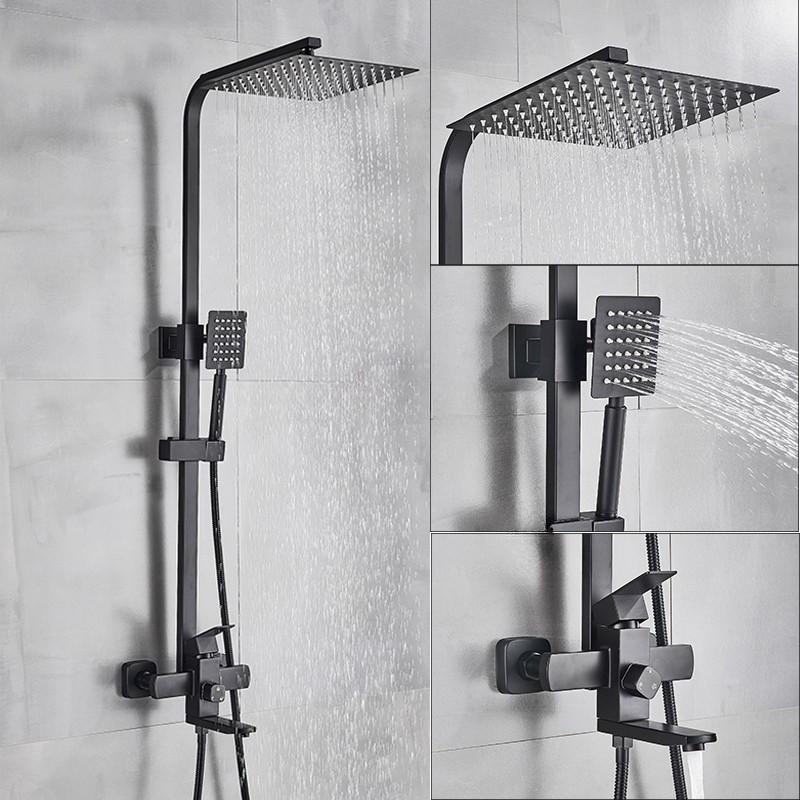 Bathroom High Pressure Rain Shower System 12" Large Shower Head Rainfall Mixer Stainless Steel Shower Set