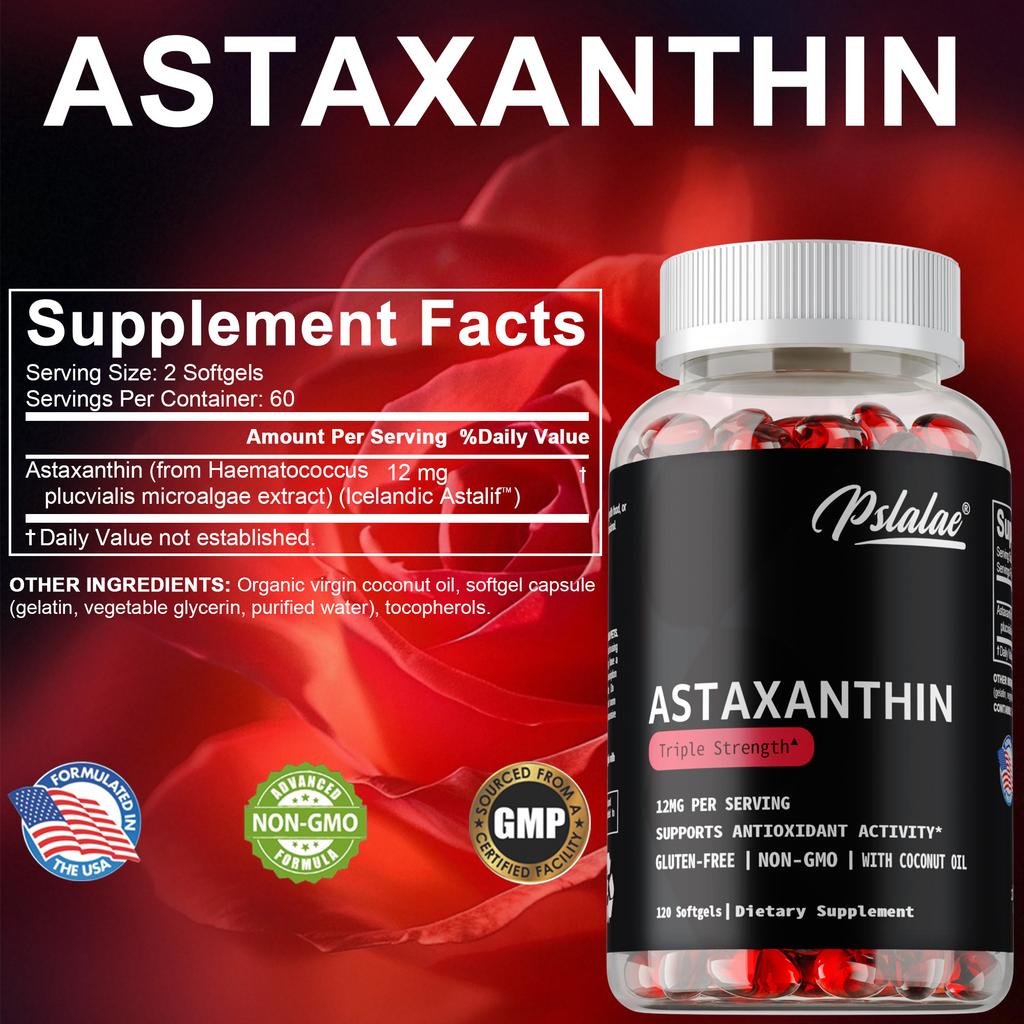 Pslalae Astaxanthin Triple Strength 12mg 120 Softgels - Antioxidant Support, Daily Wellness, Non-GMO