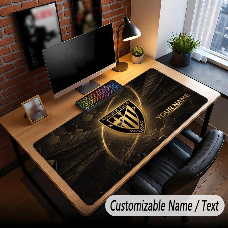 Großes Mauspade Athletic Bilbao FC Aufdruck Benutzerdefinierter Name Text Schreibtischmatte für Büro Gaming