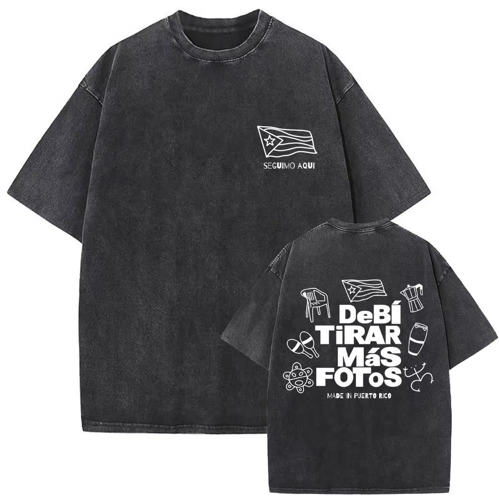 Camiseta Gráfica Bad Bunny Un Verano Sin Ti Vintage Lavada Moda Masculina Oversize Streetwear Femenina Camisetas de Algodón de Alta Calidad