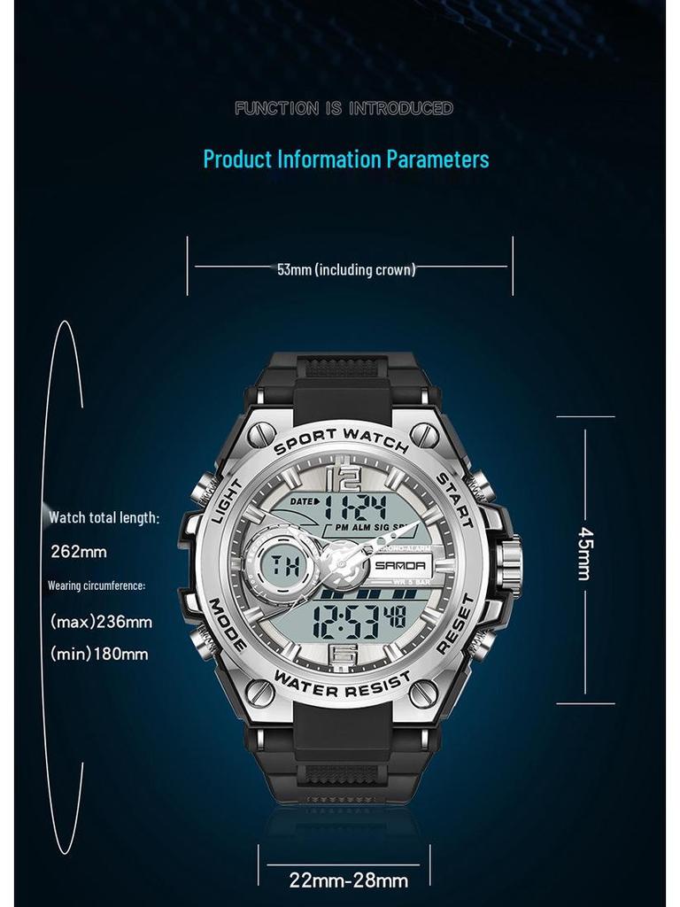 Sanda Trendy Waterproof Sports Watch - Minimalist Design with Dual Display for Students