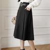 Simplicity Office Lady Autumn New Women's Elastic High Waist Solid Pocket Plaid Korean Fashion Sweet Slim Mid-leng A-line Skirt