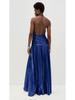 European and American Women's Metallic Pleated Slit Halter Dress Sleeveless Backless Lace-Up 8155