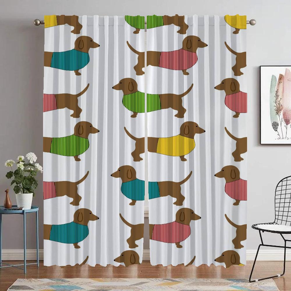 Dachshund Home Interior Curtains 2 Pieces Modern Living Room Curtains for Camera Tulle for Bedroom Blackout Curtain Shades Child