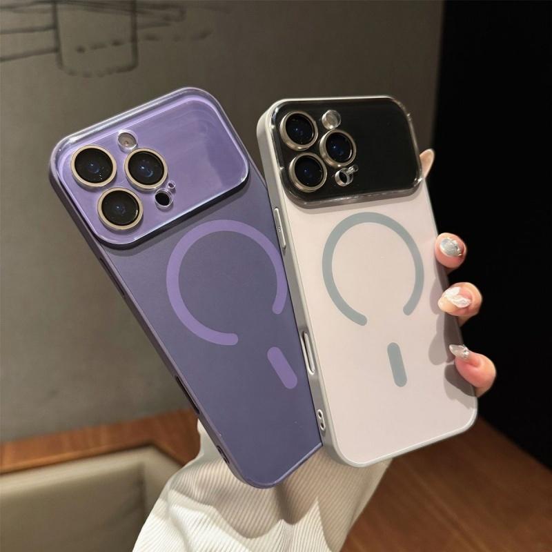 Luxury Large Window Glass Camera Protection Phone Case For iPhone 17 Air 16 15 14 13 12 Pro Max Magnetic For Magsafe Matte Cover