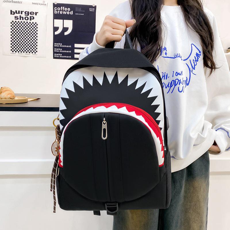 Shark Luminous Funny Backpack: Trendy, Versatile, Large-Capacity School and Travel Bag