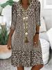 Printed Midi Dress Women Summer V Neck Fashion New Mid Sleeve