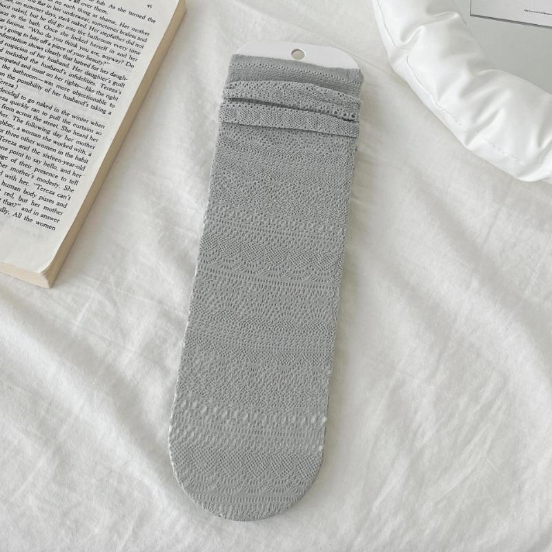 Chaussettes montantes tube ajourées en maille dentelle vague unie fine pour femmes printemps et été