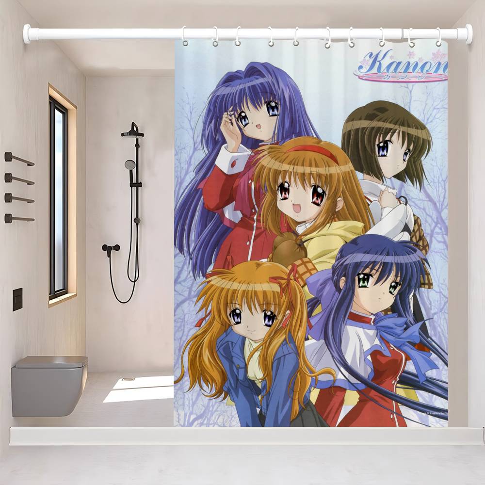 Retro Anime Kanon Girls Bathroom Shower Curtain Shielding Partition Shower Curtain Quick Dry Can Be Scrubable Light Opaque Bath