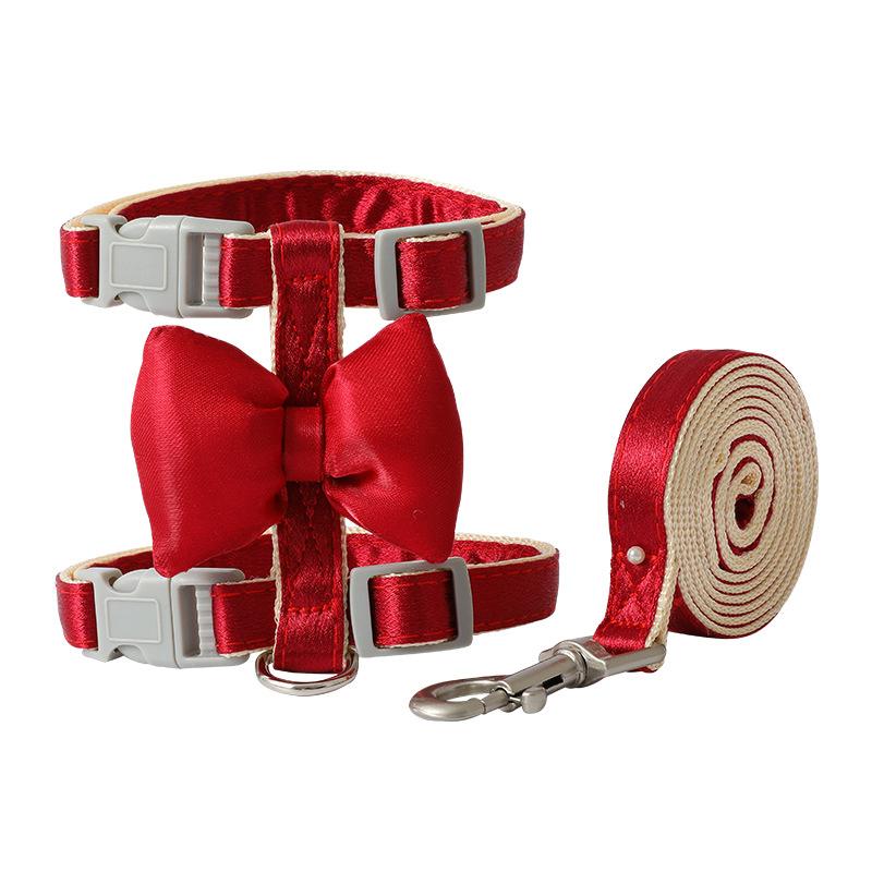 

Жилет-шлейка для кошек Princess Cat, блестящий атласный бант, шлейка и поводок для маленьких собак, комплект, регулируемый прочный ошейник для дрессировки S красный