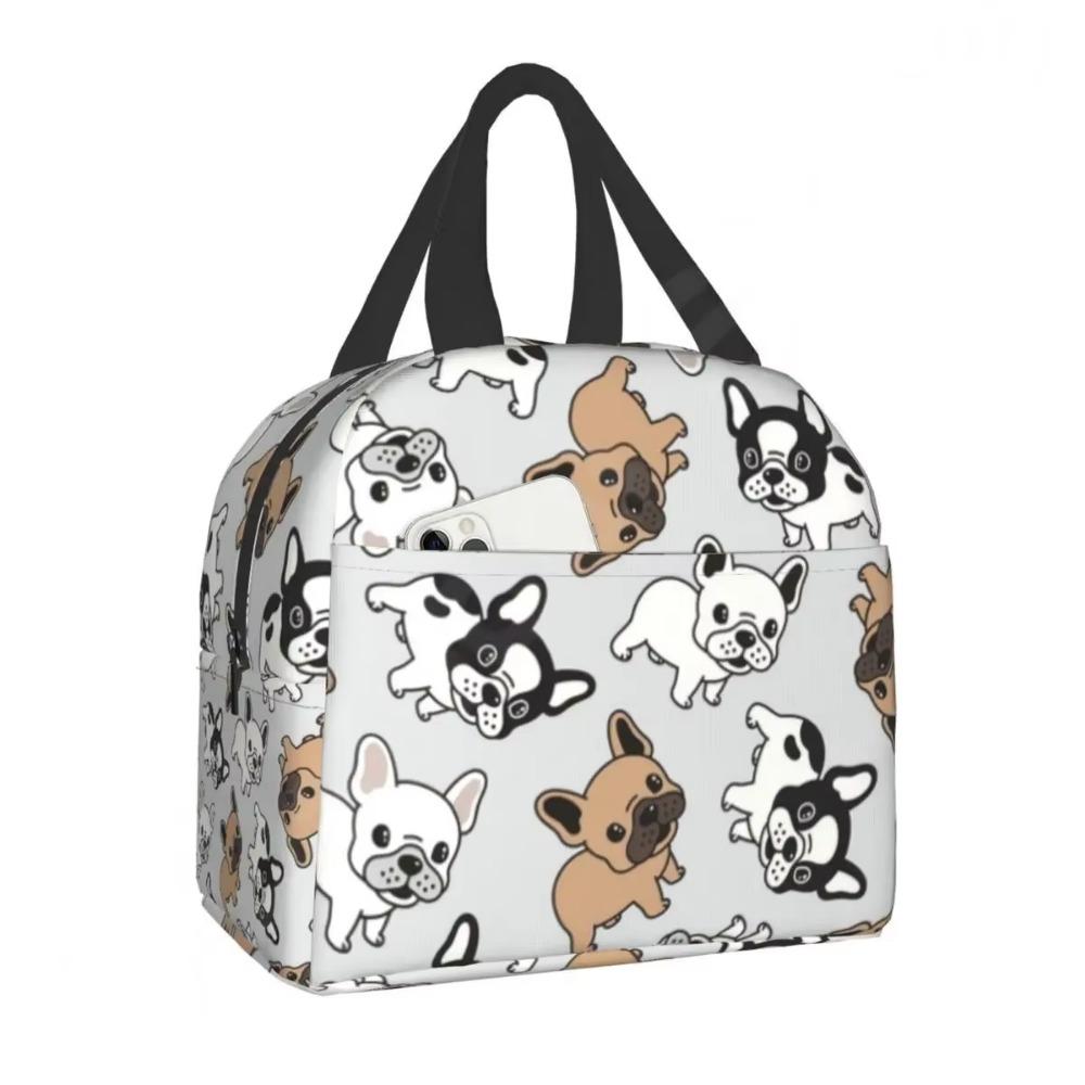French Bulldog Puppy Facial Insulated Lunch Bag for Work School Picnic Resuable Portable Thermal Cooler Lunch Box for Women Kids