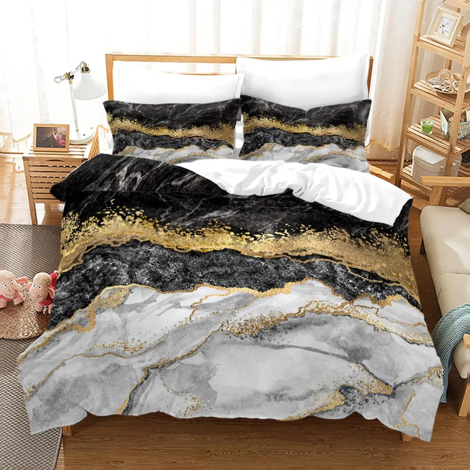 

Comforter Marble Gold Giltter Bedding Set Stone Marble Comforter Tie Dye Fluid Magma Abstract Art Twin King Comforter (quilt)-EU Single(135*200cm)3pcs