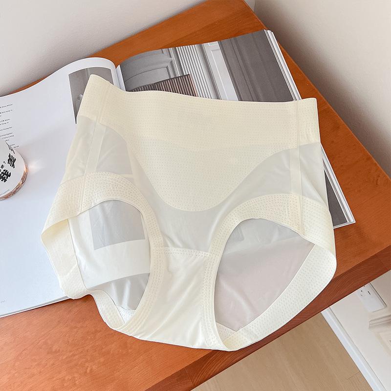 Seamless High Waist Cream Ice Silk Underwear for Women Naked Lift Hip Breathable Belly Wrap Hip Briefs
