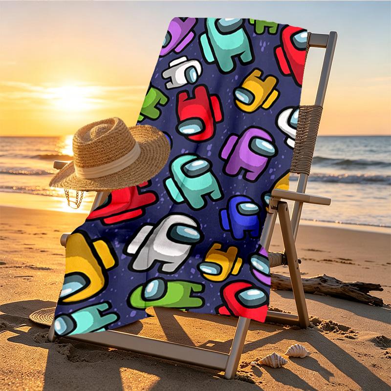 Among Us Print Beach Towel Design, Soft, Lightweight. for Home Bathroom, Spa, Pool, Yoga, Surfing, Camping, Gift for Family, Friend