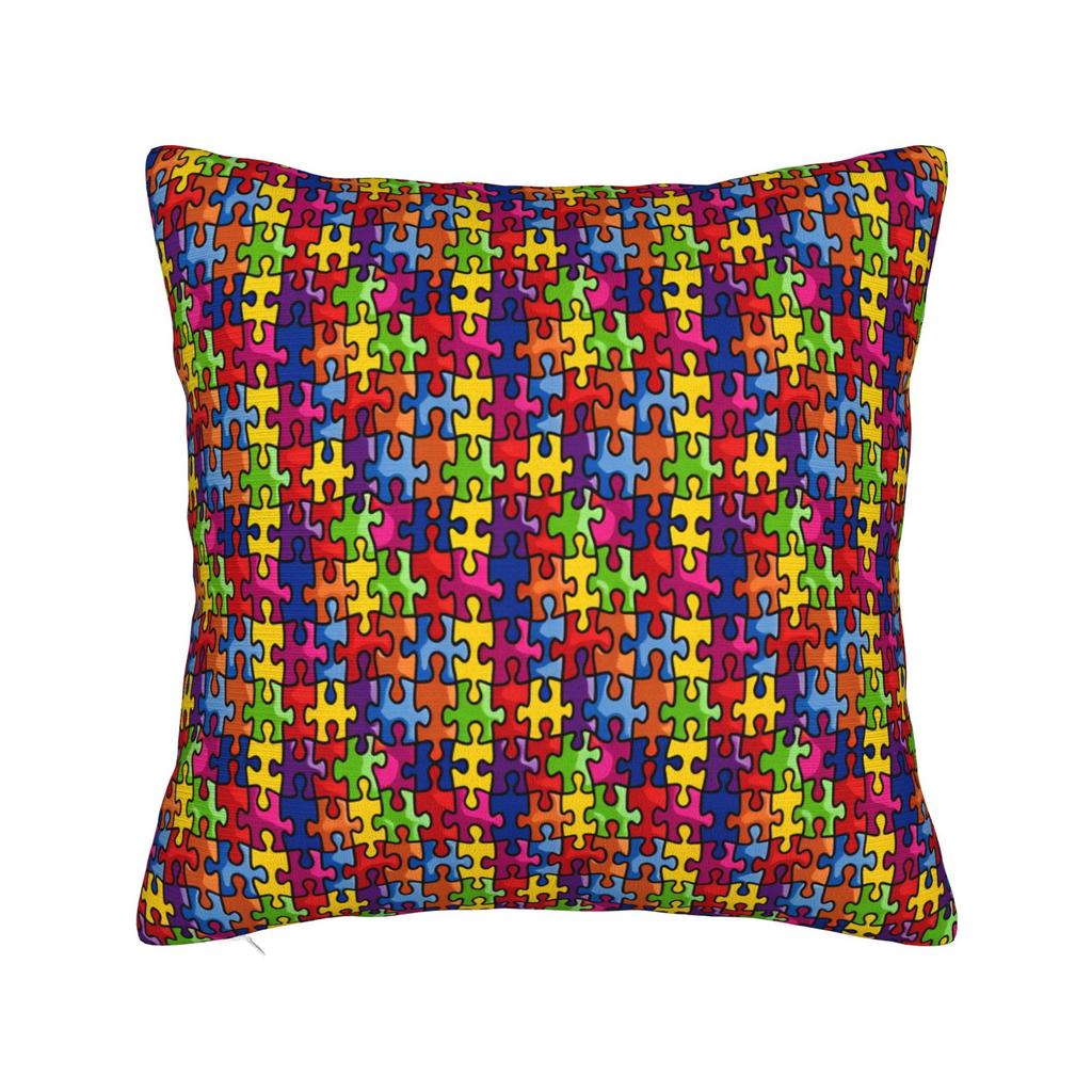 Vibrant Neon Dense Autism Puzzle Pillow Cover Comfy Cushion Cover Fashion Pillow Case For Sofa Car Home Decor