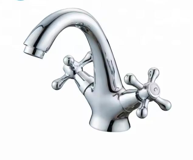 Single-hole Bathroom Faucet - Modern Style - Hot and Cold Basin Faucet - Brass Double Handle Design (as the picture,Brass)