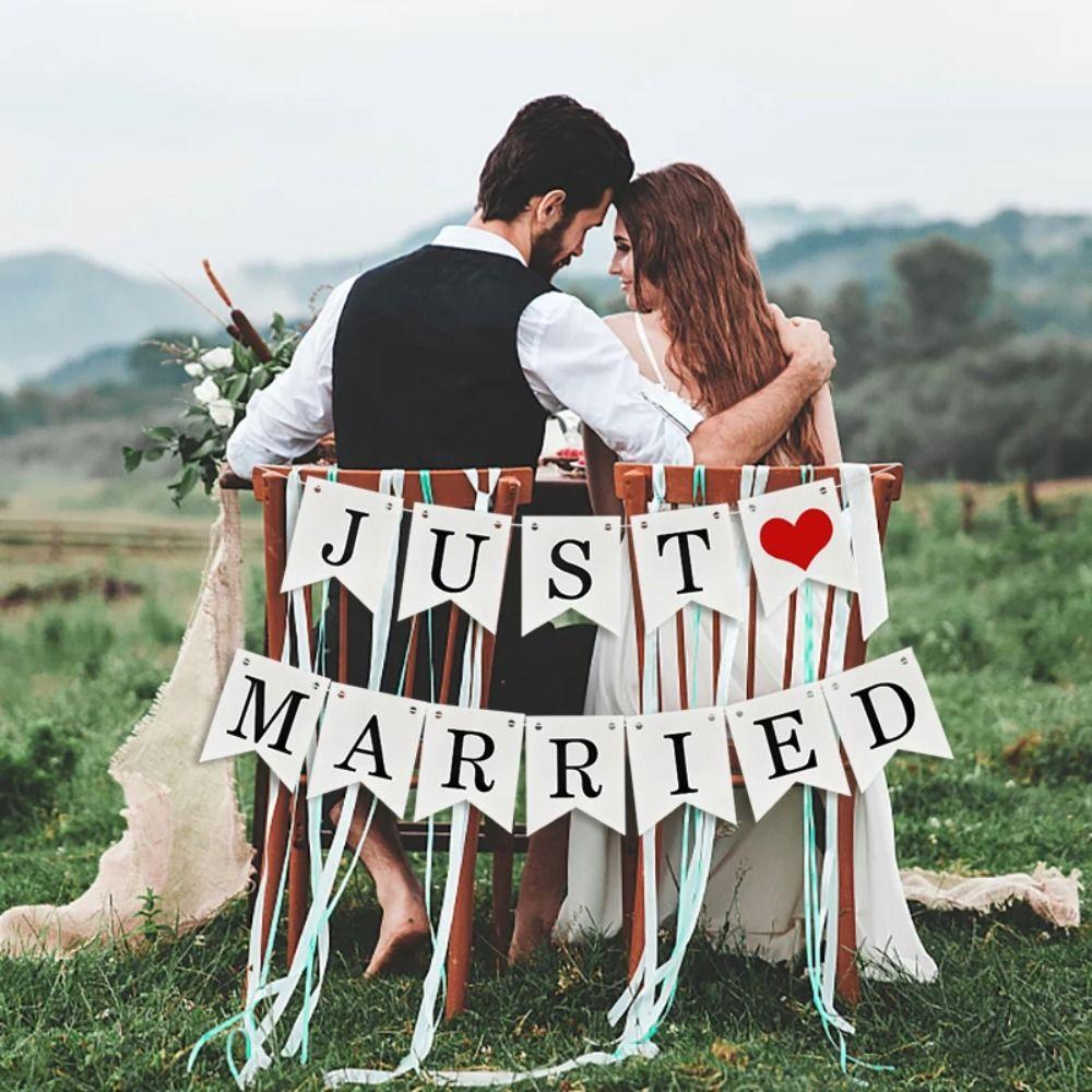 Just Married Letter Banner Bridal Shower Paper Garland Bunting Banner  Party Decoration Supplies