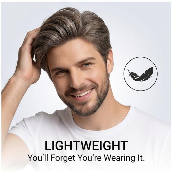 Men's Grey Gold Short Straight Synthetic Wig - Side-Part with Bangs, Breathable Adjustable Cap for Daily & Party Wear, Ready Stock