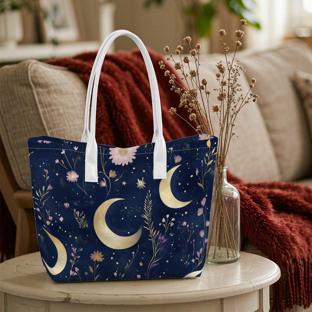 Moon Floral Casual Shoulder Tote Bag Fashion Daily Portable Shopping Handbag