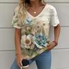 Women's T-Shirt Floral Pattern 3d Printing Fashion Casual Oversized V-Neck High Quality Short Sleeve Summer Women's Clothing