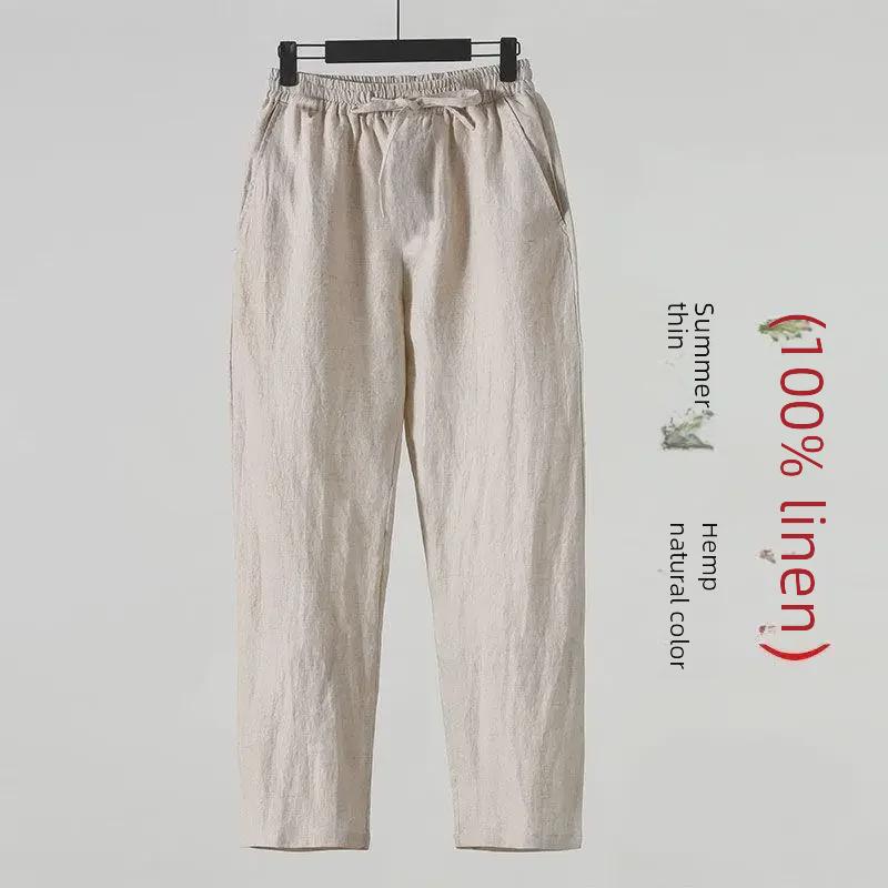 Pánské ležérní volné kalhoty z lnu a bavlny - letní devítibodové, velká velikost, čínský styl