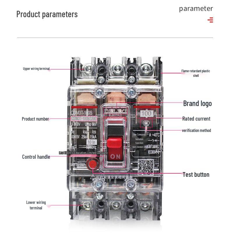 Delixi Transparent 3P Circuit Breaker CDM3T-250S/3300: 250A/200A Air Switch