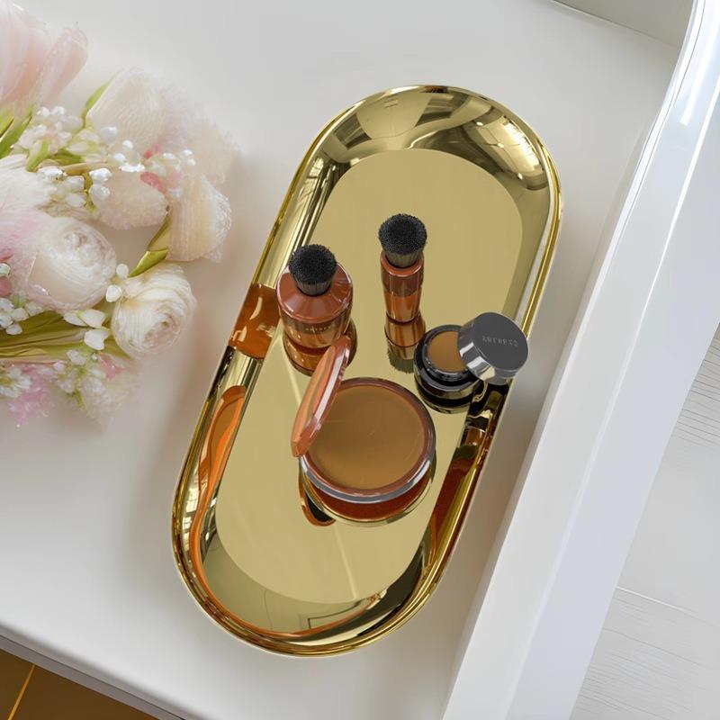 Nordic Gold Oval Plate Jewelry Box Key Tray Stainless Steel Metal Multi-functional Creative Fruit Dried Fruit Storage Tray