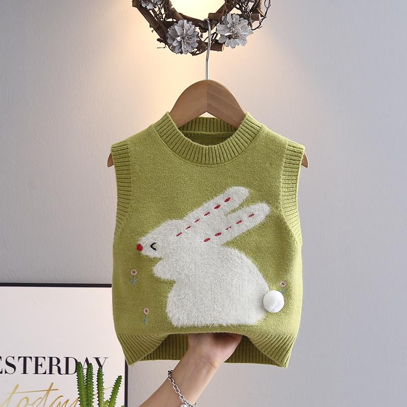 Gestrickte Weste Weste Niedliches Kaninchen Mädchen Pullover Cartoon Ärmelloser Pullover Top