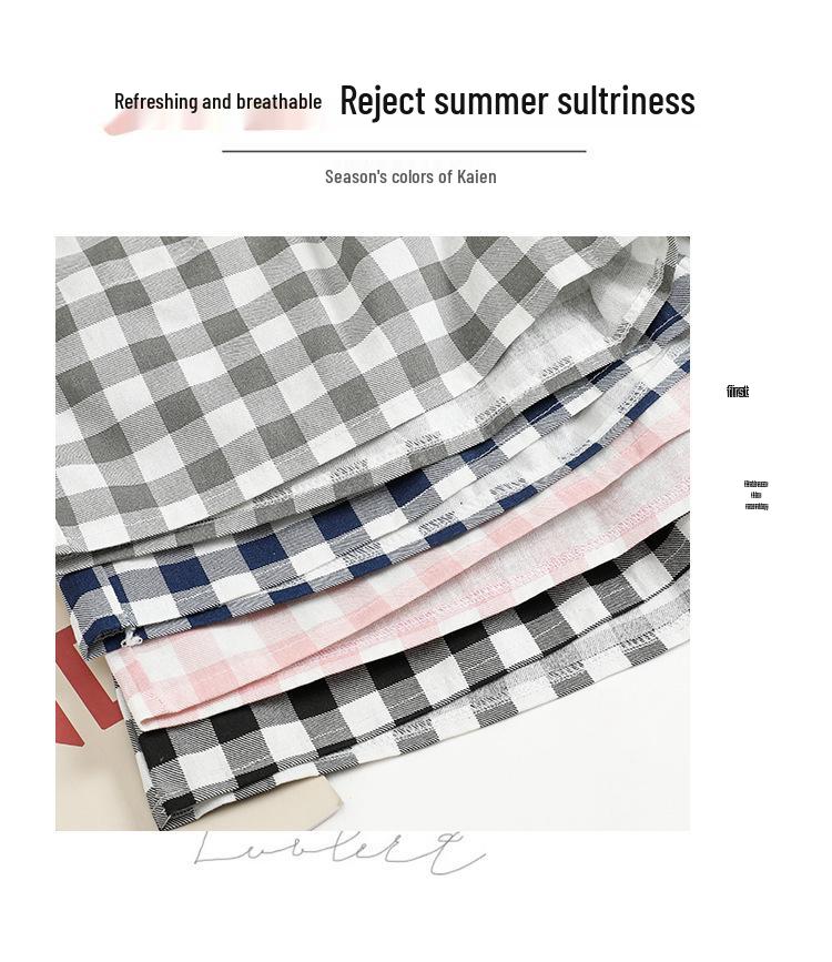 2022 Summer Women's Casual Cotton Linen Plaid Wide-Leg Shorts, Plus Size