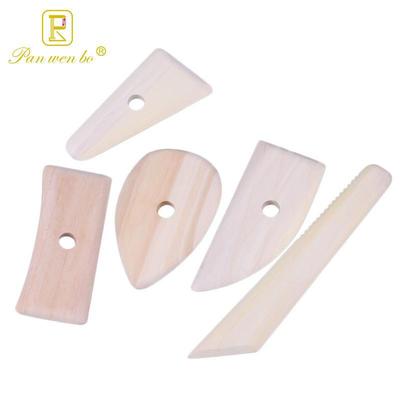 5-Piece Pottery & Clay Sculpting Tool Set with Wooden Scrapers and Carving Knives
