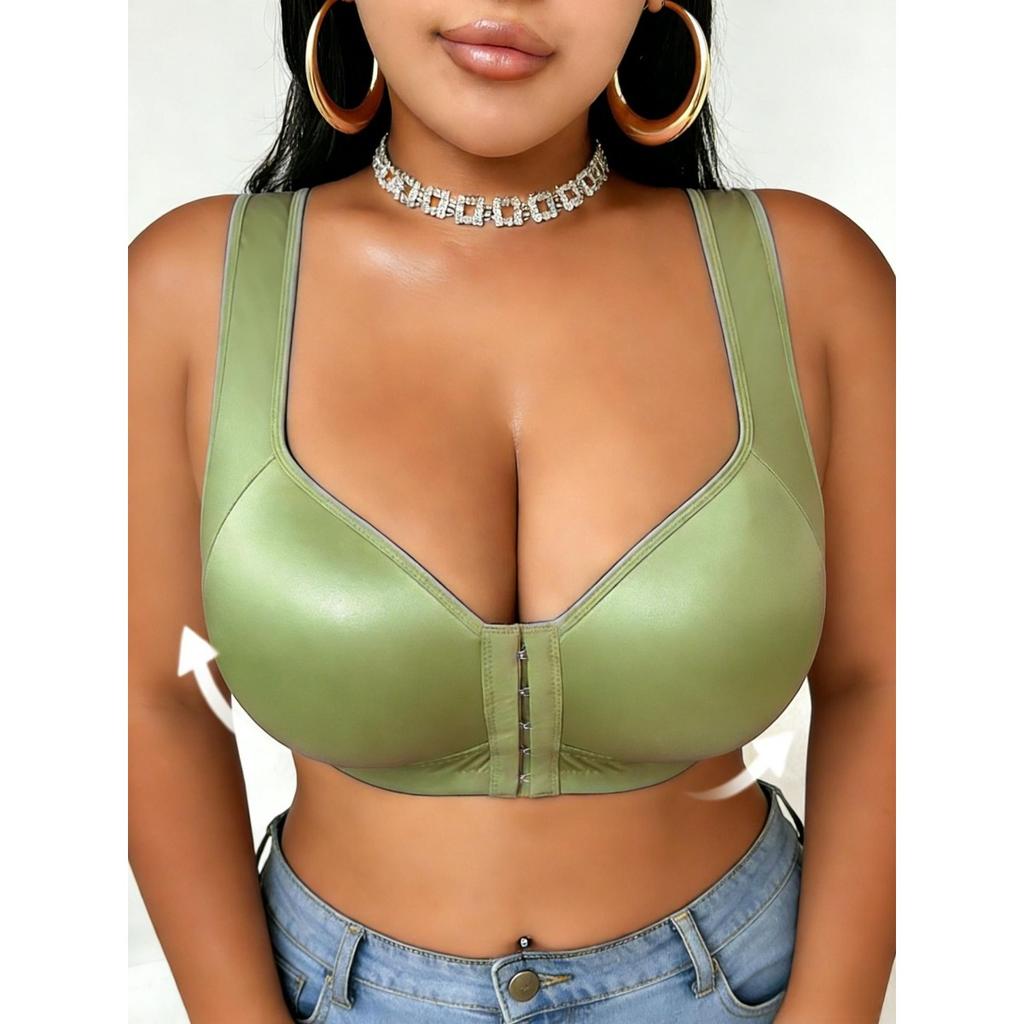 Satin-Unterwäsche mit Knopfleiste vorne, Damen, Große Größen, Raffung, Sport, BH ohne Bügel Text