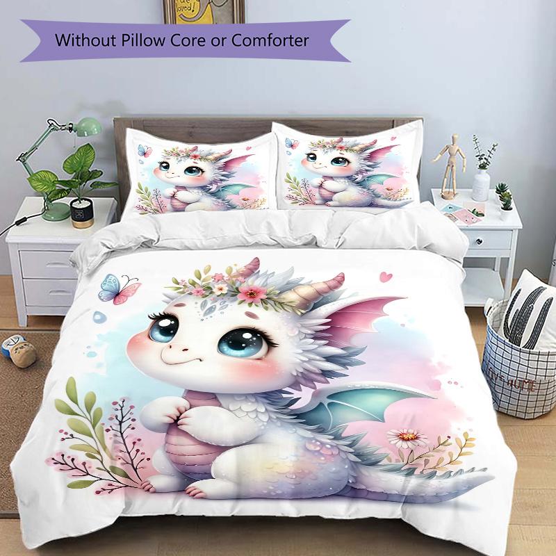 

3 шт. Очаровательный комплект постельного белья с узором белого дракона, трехсекционный набор (1 Наволочка + 2 Наволочки, Без Наполнителей), Этот комплект постельного белья с принтом мягкий и удобный 135x200cm