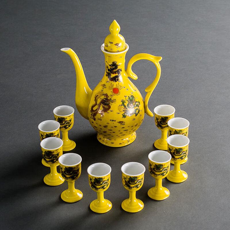 Palace Style Three Dragons Ceramic Baijiu Set