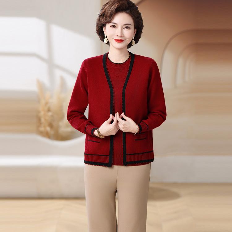 

Тонкий кардиган на весну и осень, новая весенняя вязка для мамы среднего возраста 3XL ярко-красный