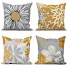 4Pcs Blue Gray Floral Cushion Covers, Modern Daisy & Leaf Print Pillow Cases For Sofa Bedroom Living Room Decor 45X45Cm