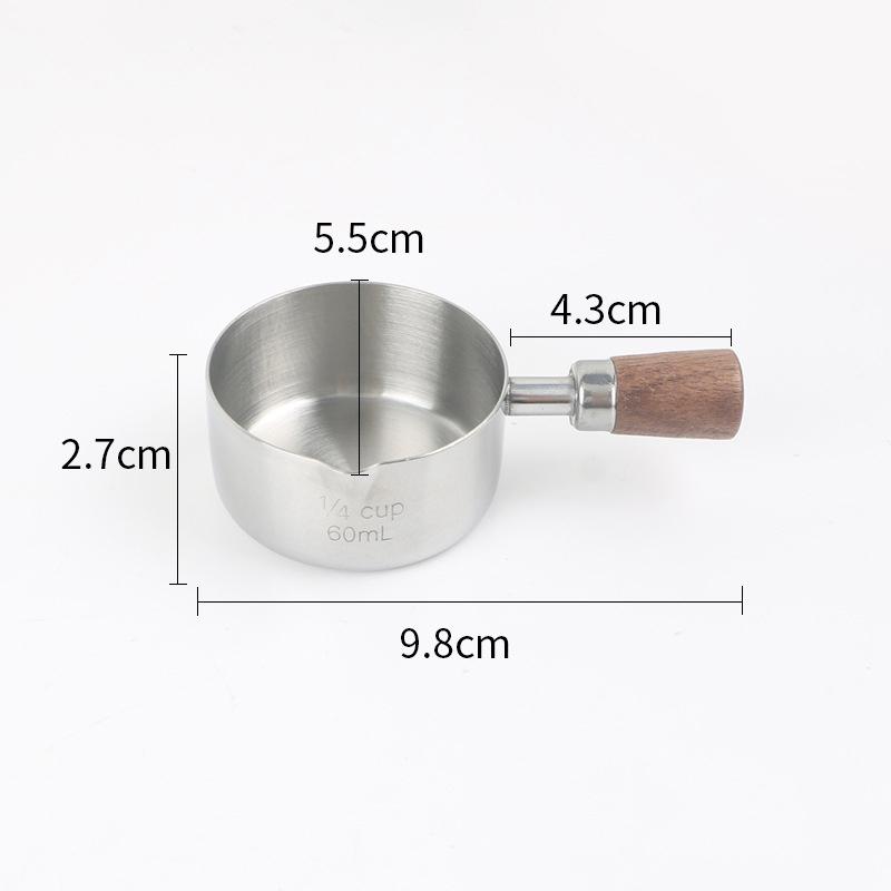 

1 шт. Чашка для соуса для стейка из нержавеющей стали с ручкой из грецкого ореха, мерная ложка для выпечки, многоразовый контейнер для хранения продуктов, кухонные инструменты серебряный