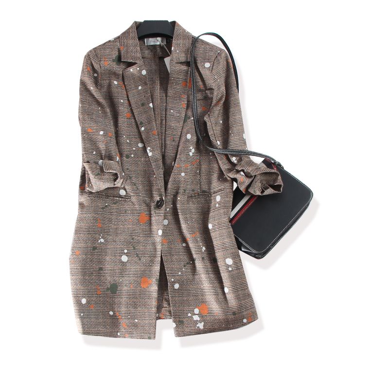 

Одежда Вай Торговые Товары Самосохранение ~ Пряжа Окрашенная Гингем Граффити Женский Костюм Миди с Рукавом Три Четверти Верхняя Одежда Новая Весна Новое Поступление Khaki XL