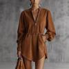Luxury European & American Retro Faux Suede Half-Zip Dress with Waist Cinching - Autumn/Winter Collection