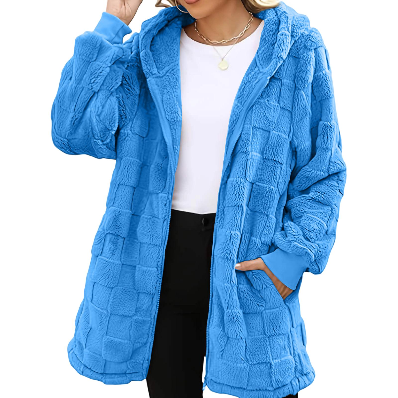 

Женский Модный Повседневный Теплый Толстый Клетчатый Плюшевый Кардиган Пальто Миди Длины Элегантный На Пуговицах И Молнии XL