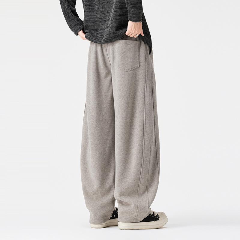 Men's Elastic Waist Patchwork Design Loose Fit Pants for Autumn/Winter