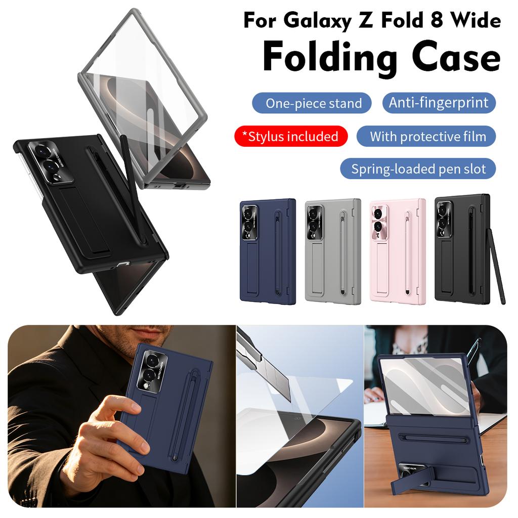 For Samsung Galaxy Z Fold 8 Fold 8 Wide Phone Case with Hidden Stand, Integrated Pen Slot, with High-definition Film
