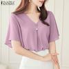 ZANZEA Blusa Casual de Verano para Mujer con Cuello en V y Manga Corta